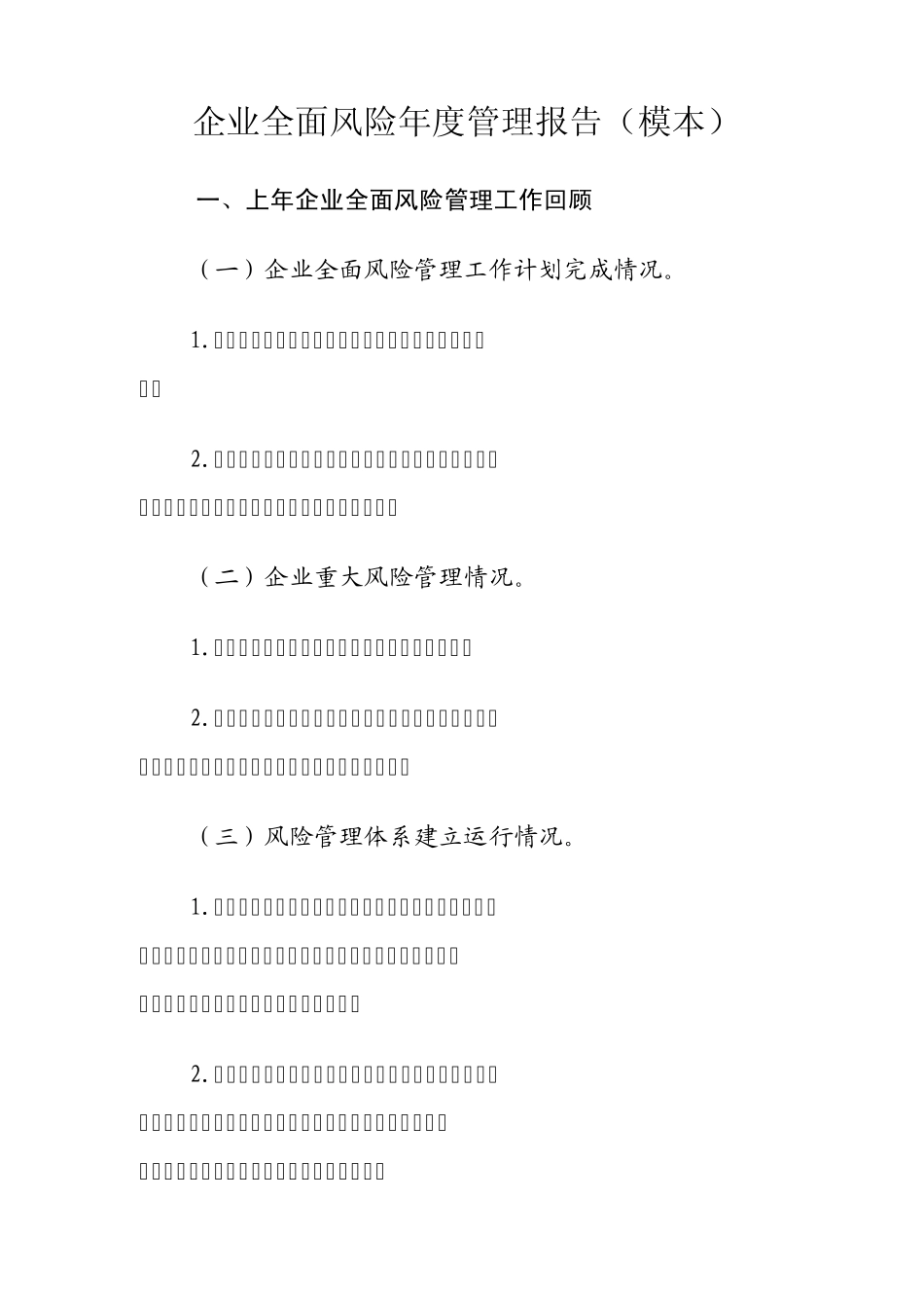 企业全面风险年度管理报告(模本)_第1页
