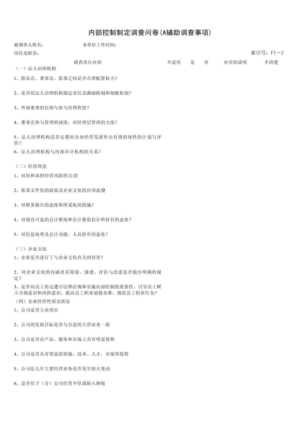 企业内部控制测试底稿全_第1页