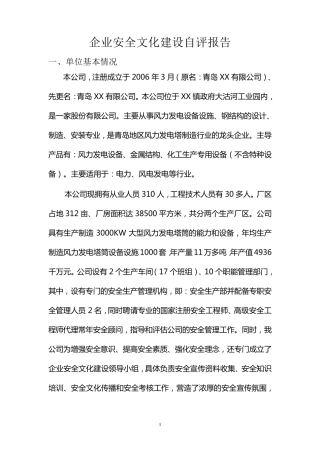 企业安全文化建设自评报告