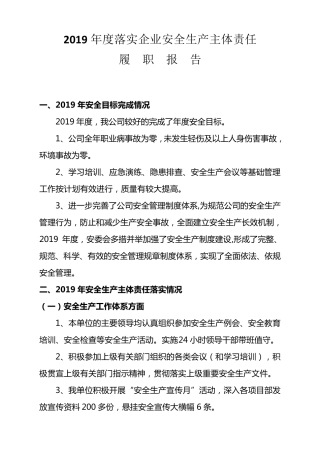 企业安全生产主体责任履职报告
