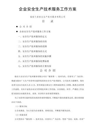 企业安全生产技术服务工作方案