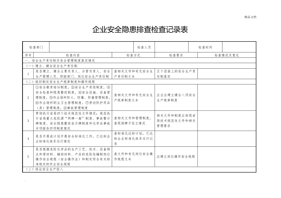 企业安全隐患排查检查记录表_第1页
