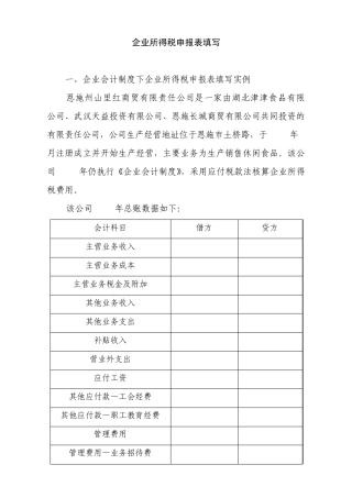 企业所得税申报表填写
