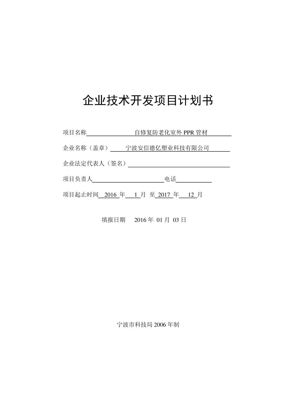 企业技术开发项目计划书_第1页