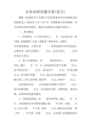 企业改制实施方案