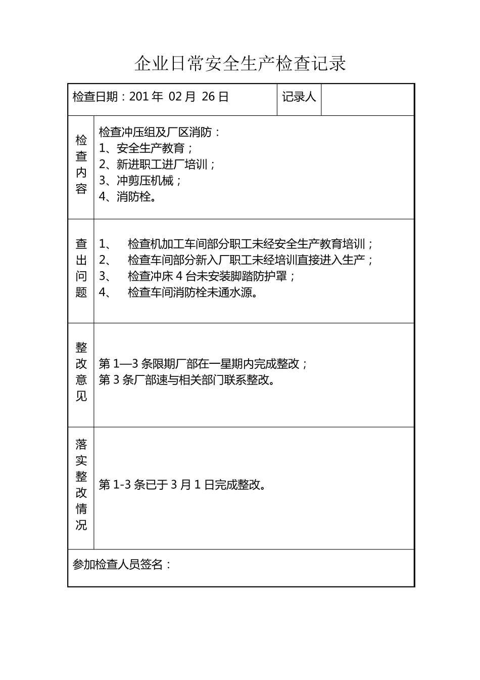 企业日常安全生产检查记录_第2页