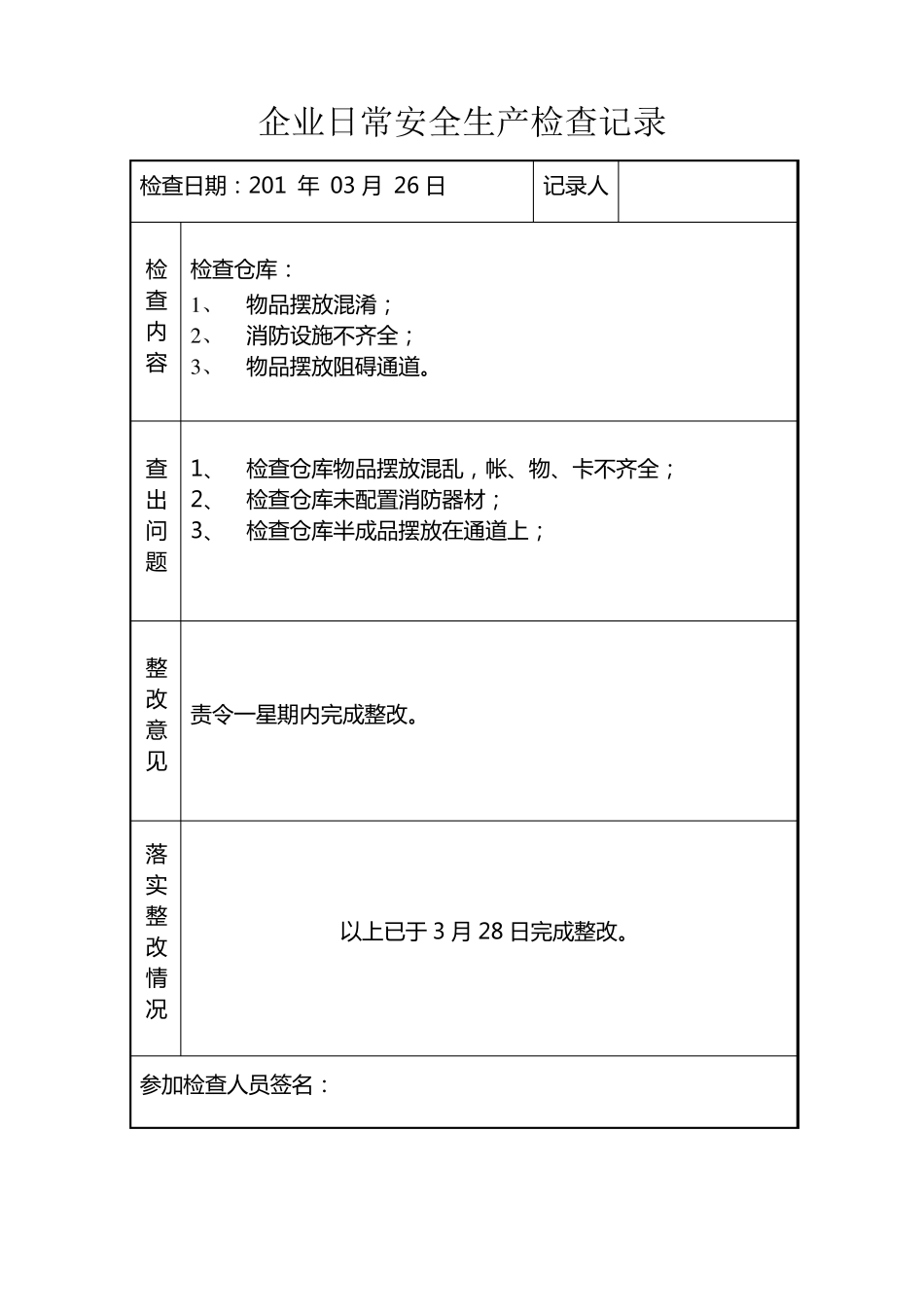 企业日常安全生产检查记录_第3页