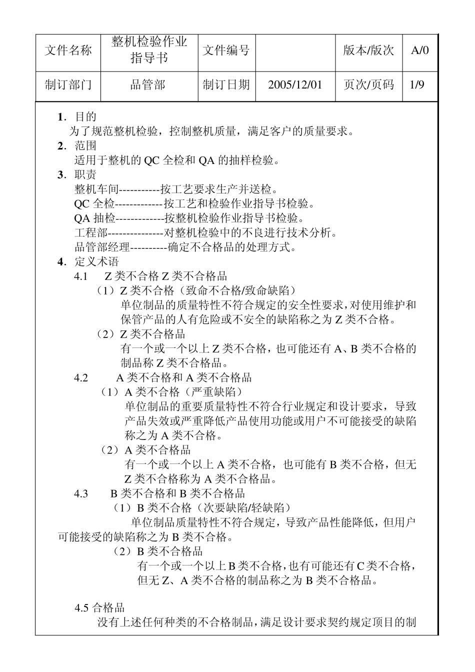 企业标准电视机整机检验作业指导书_第1页