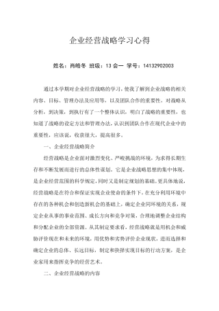 企业经营战略学习心得