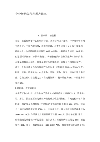 企业缴纳各税种所占比率