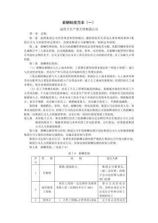 企业薪酬制度(范本一)