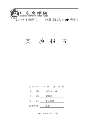 企业行为模拟与沙盘推演ERP个人实验报告