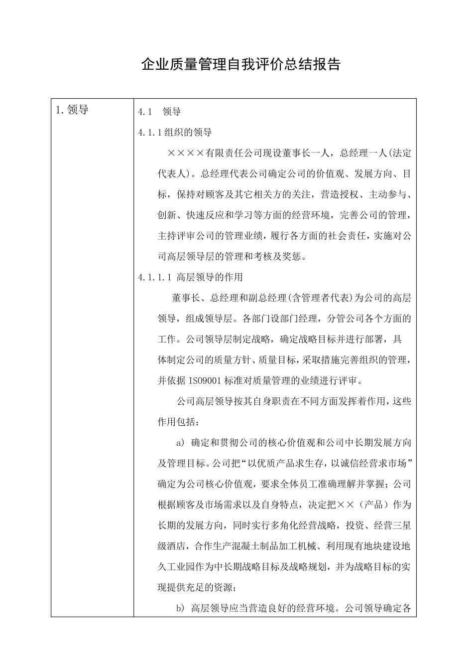 企业质量管理自我评价总结报告_第1页