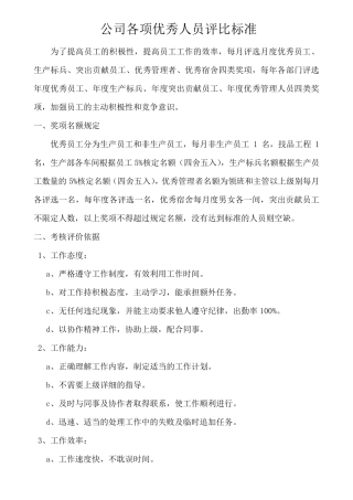 优秀员工评比标准