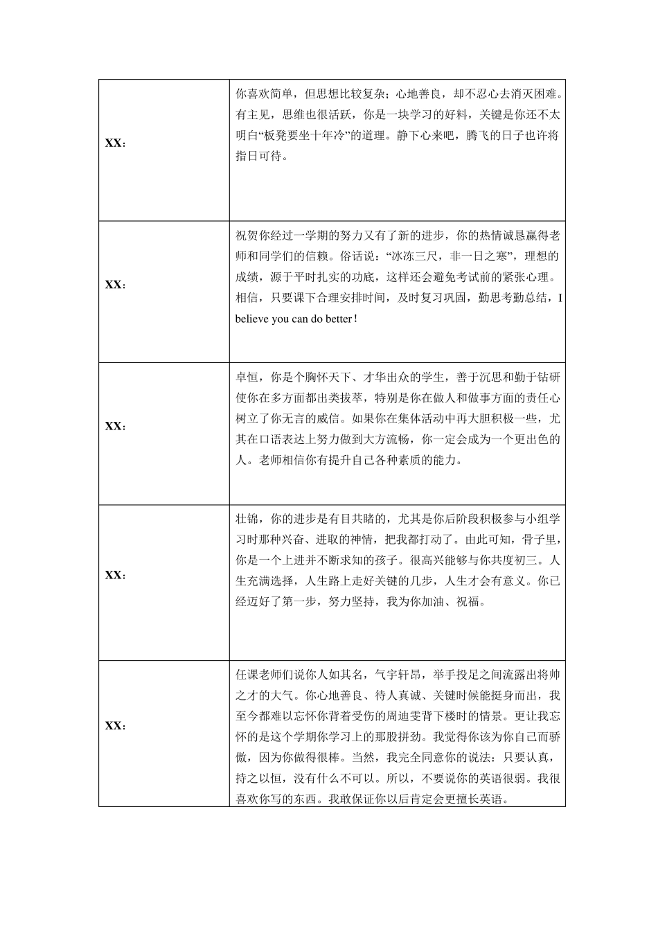 优秀班主任的学生评语_第1页