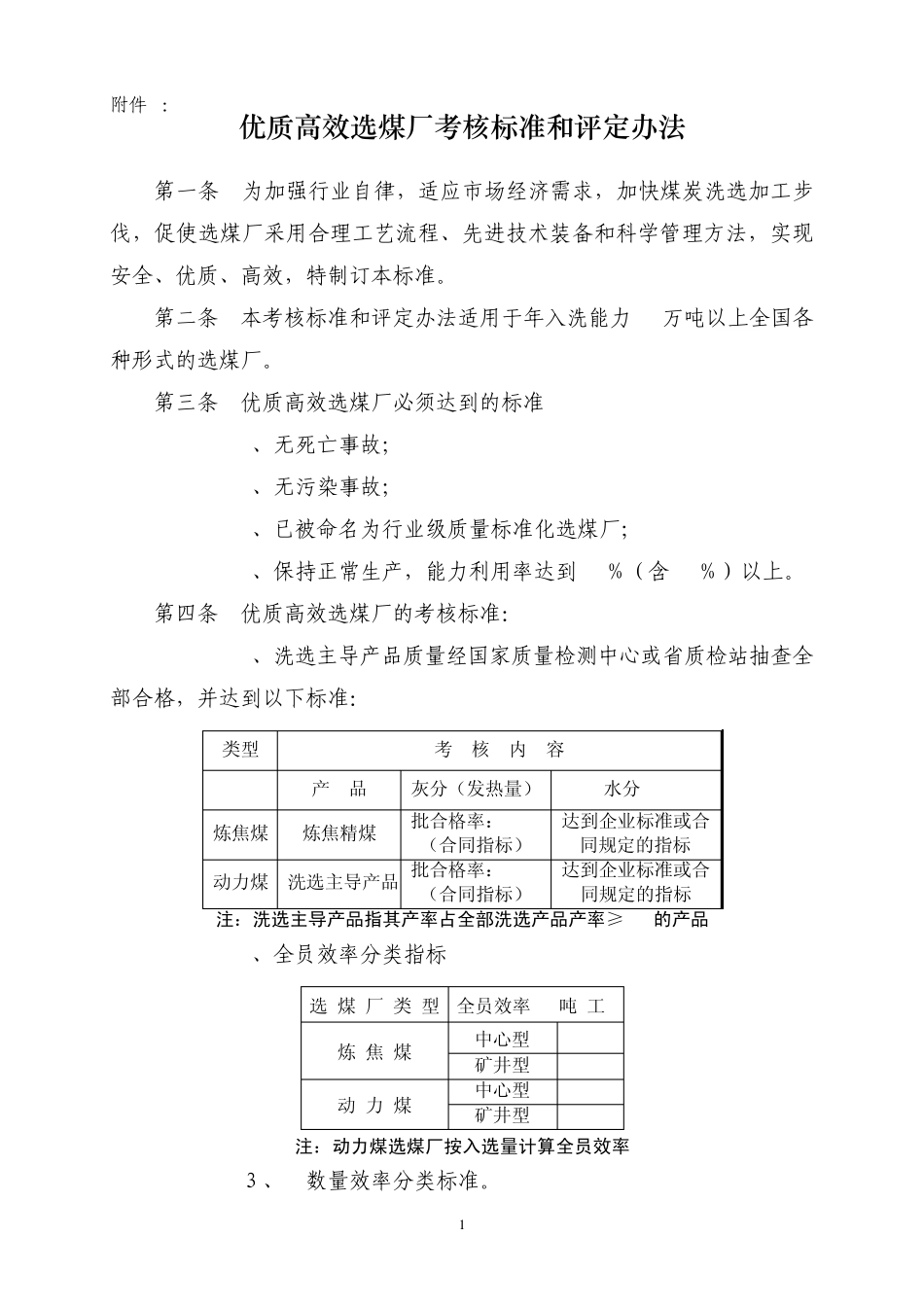优质高效选煤厂、选煤厂厂长考核标准和评定办法_第1页
