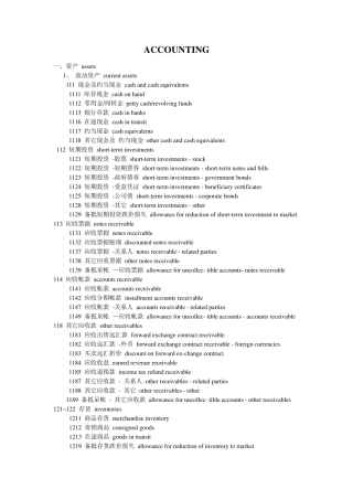 会计专业术语中英文对照表