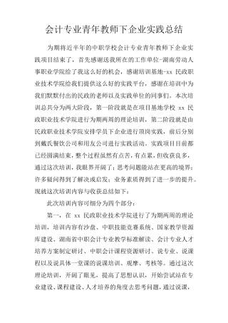 会计专业青年教师下企业实践总结