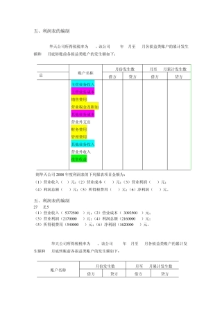 会计从业资格证综合题之利润表的编制