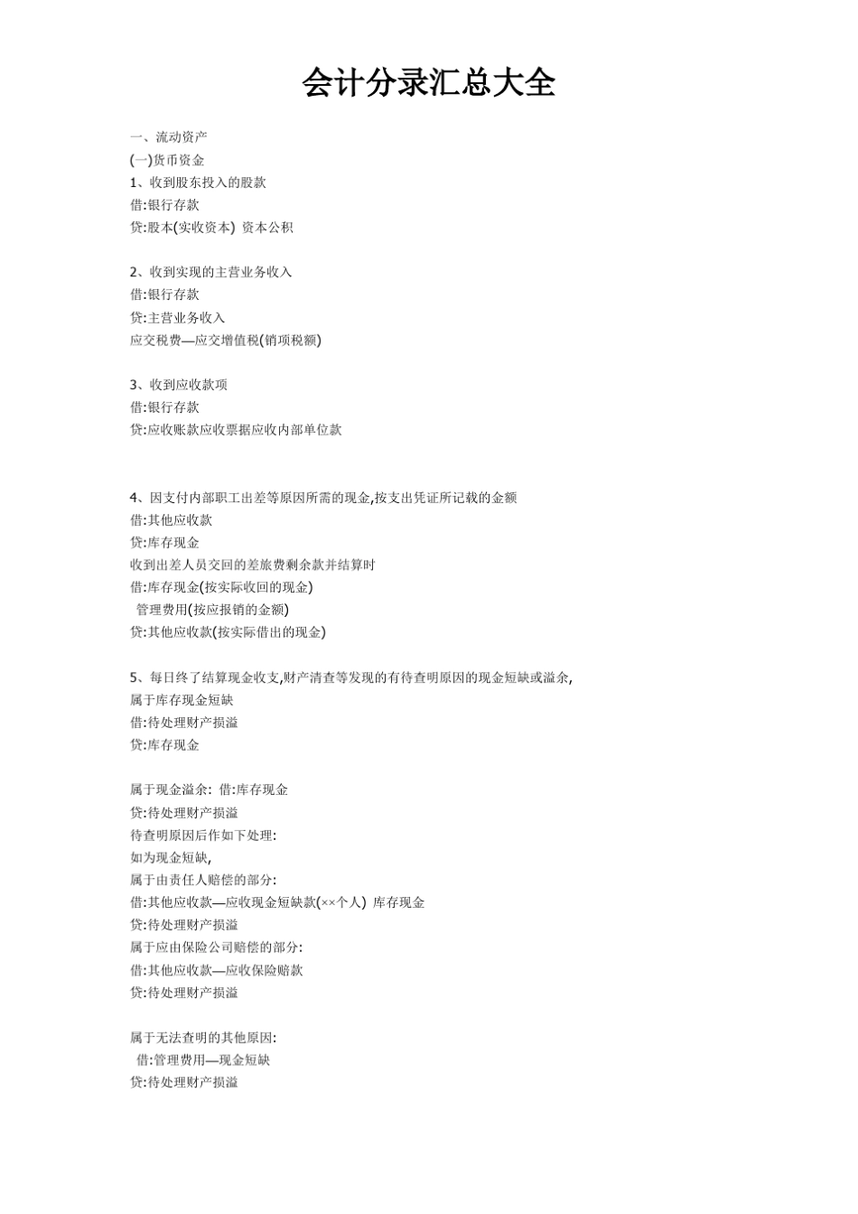 会计分录汇总大全_第1页