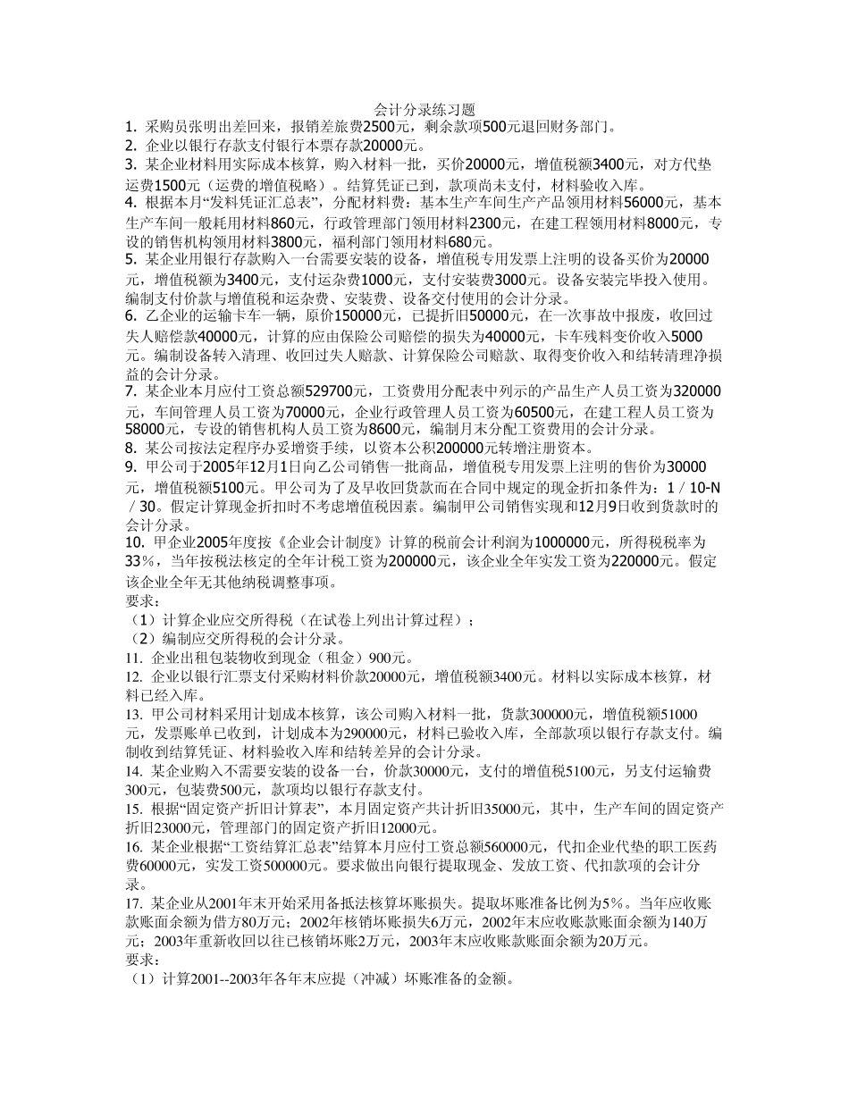 会计分录练习题_第1页