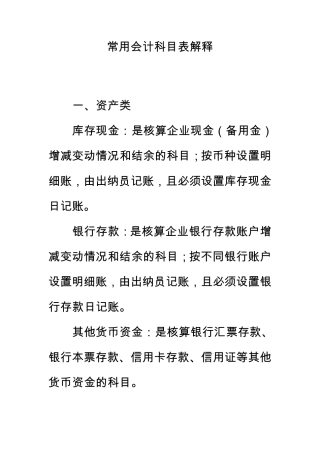 会计基础常用会计科目表解释