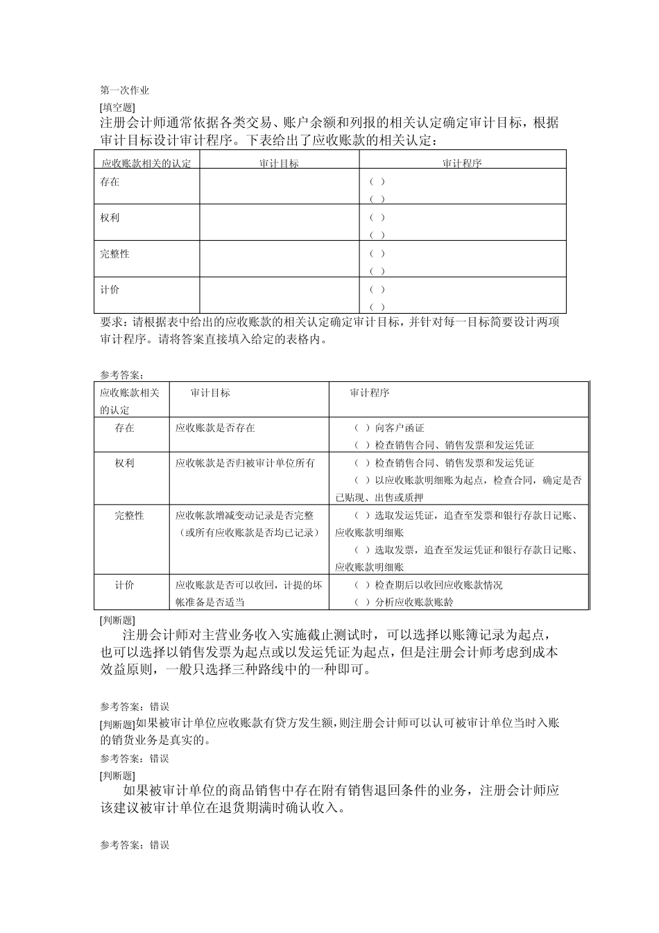 会计学《财务审计》作业含答案_第1页