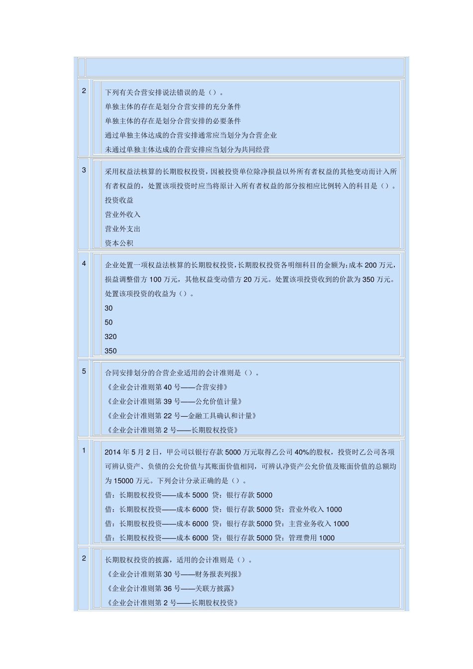 会计继续教育考试答案—长期股权投资_第1页