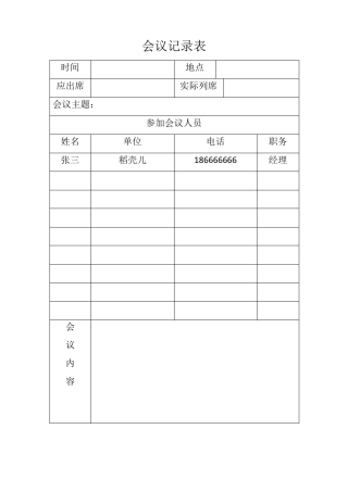 会议记录表(通用型)