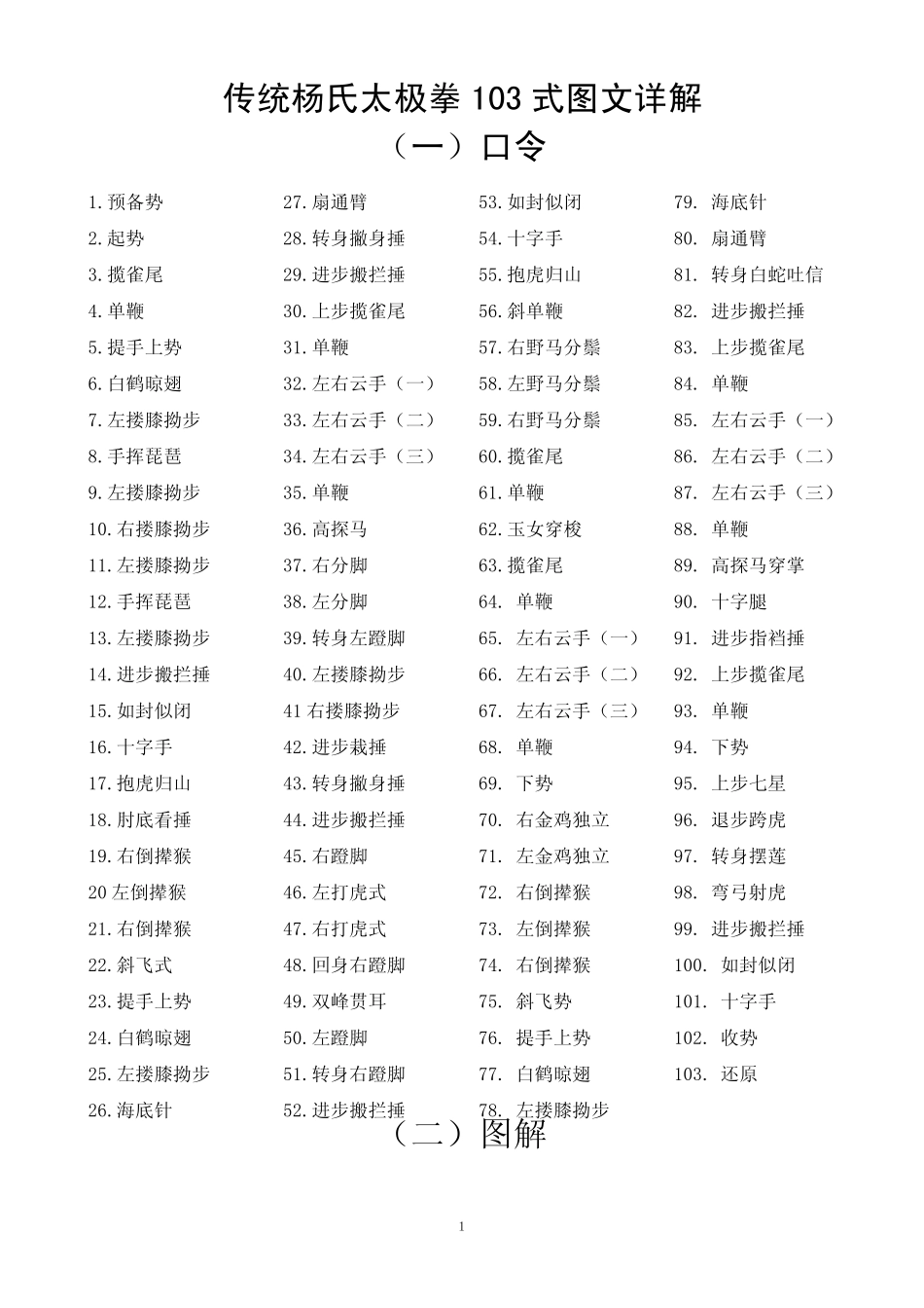 传统杨氏太极拳103式图文详解_第1页