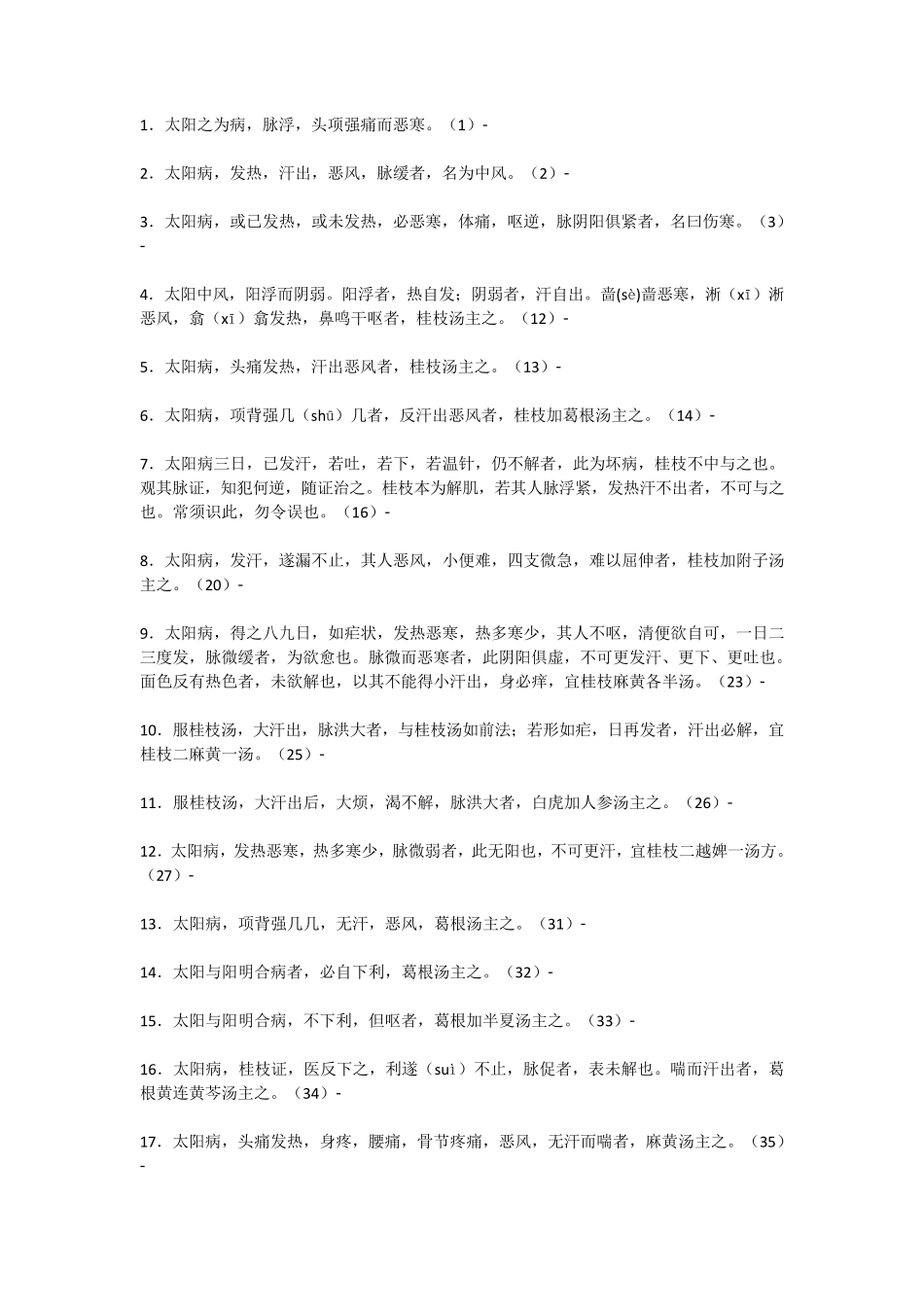 伤寒论背诵的重点条文(精简)郝万山推荐_第1页