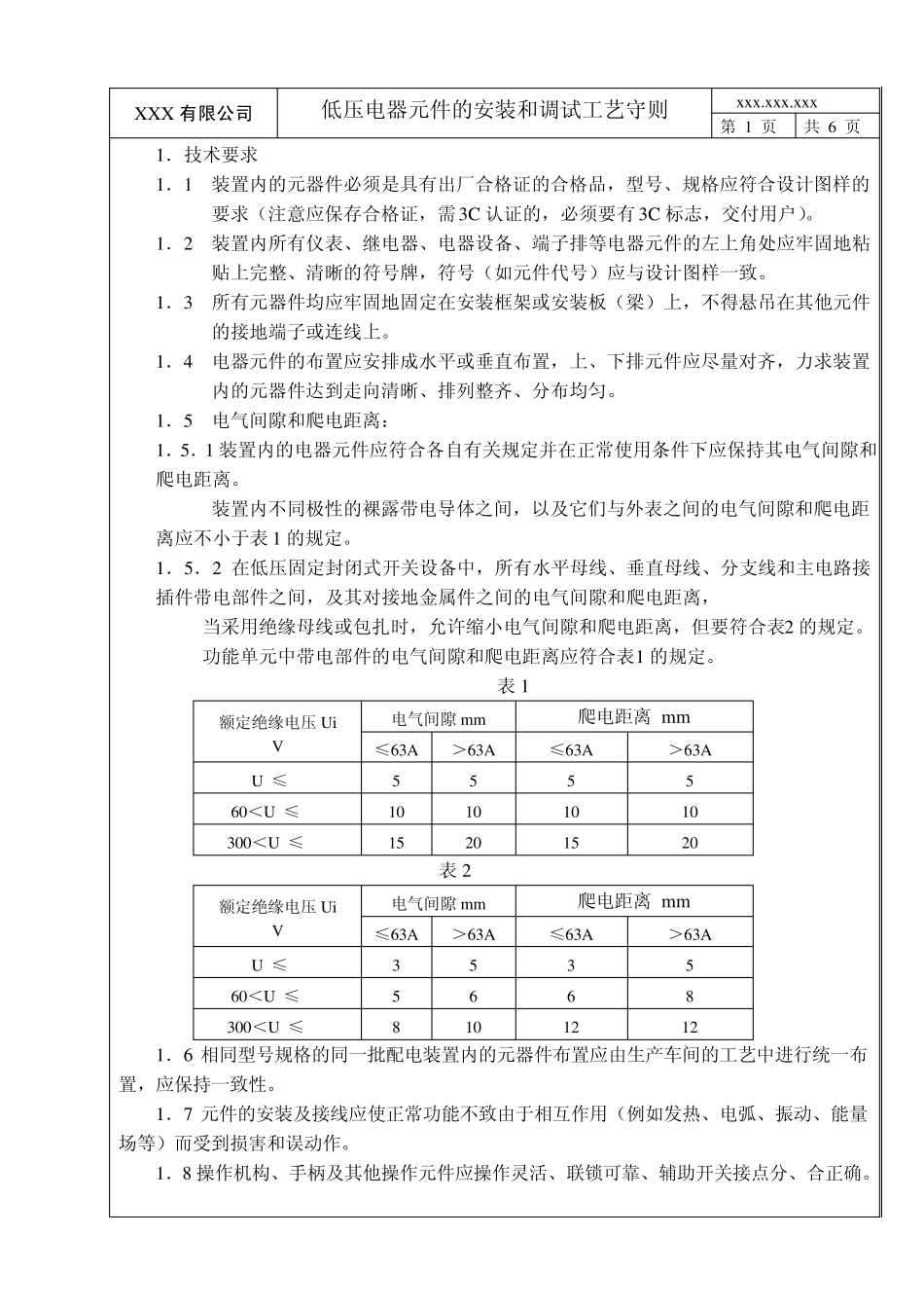 低压电器元件的安装和调试工艺守则(新08)_第1页