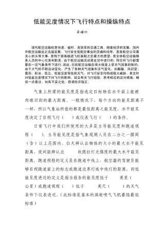 低能见度情况下飞行特点和操纵特点