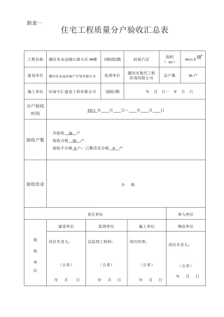 住宅分户验收表格(表一~表十新版本)