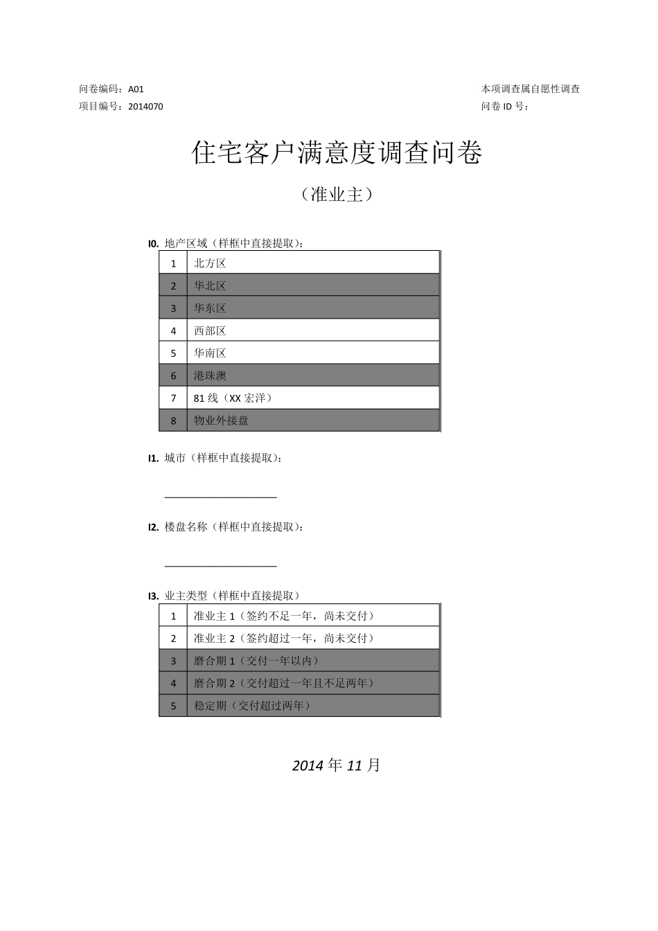 住宅客户满意度问卷准业主_第1页