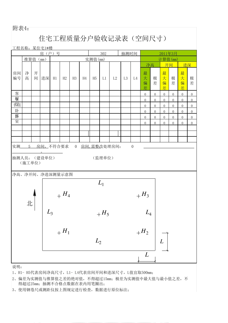 住宅工程质量分户验收记录表(空间尺寸)自动计算_第2页