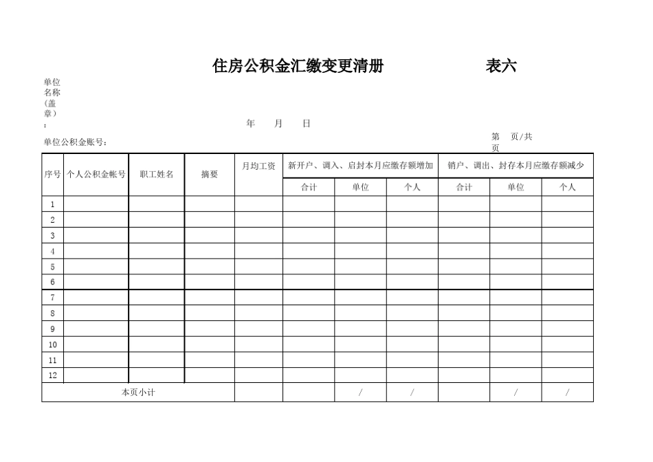 住房公积金汇缴变更清册_第1页