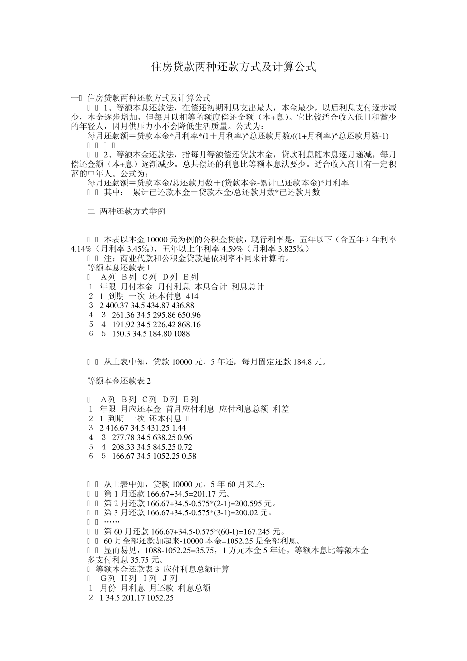 住房贷款两种还款方式及计算公式_第1页