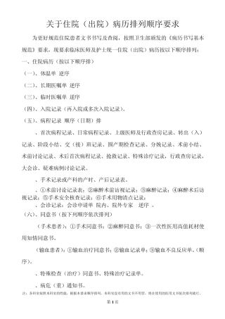 住院病历及出院病案归档存放顺序