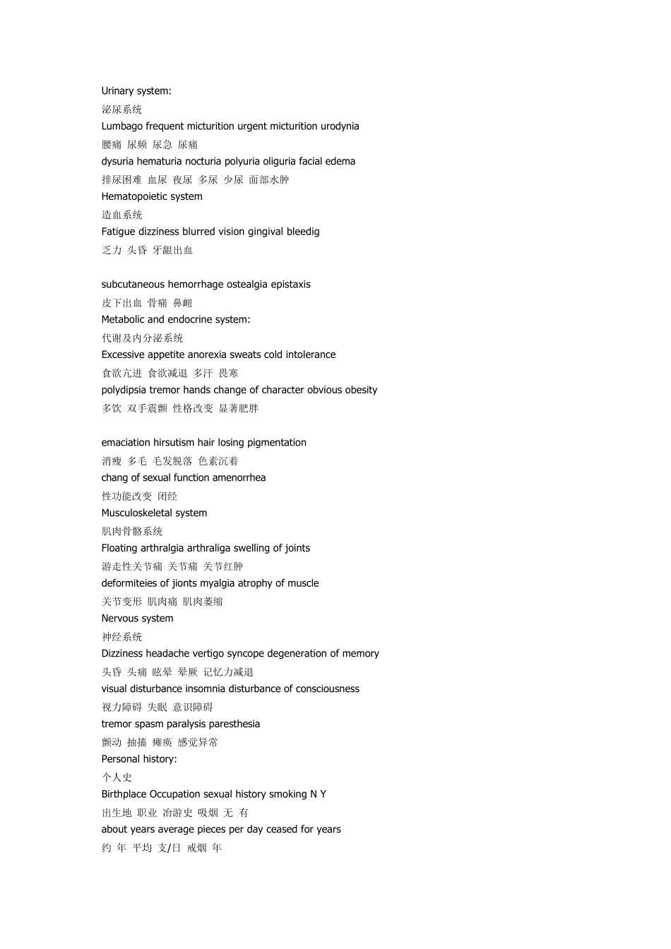 住院病历的英汉对照2010_第2页