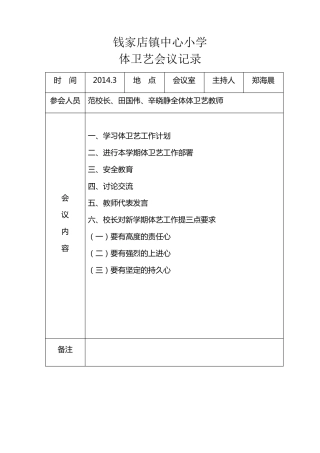 体卫艺工作专题会议记录