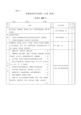 体格检查评分标准