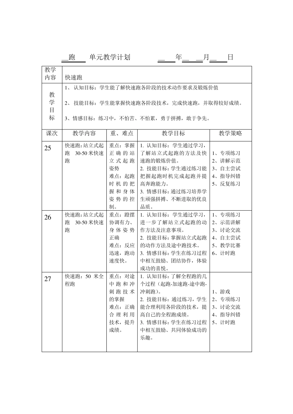 体育单元教学计划_第3页