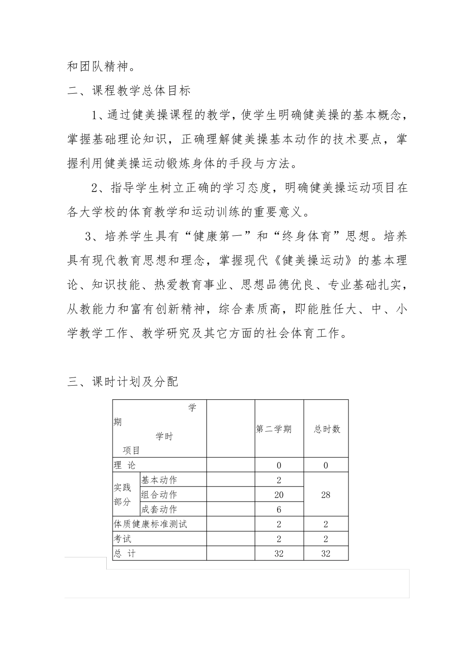 体育教育专业《健美操》教学大纲_第2页