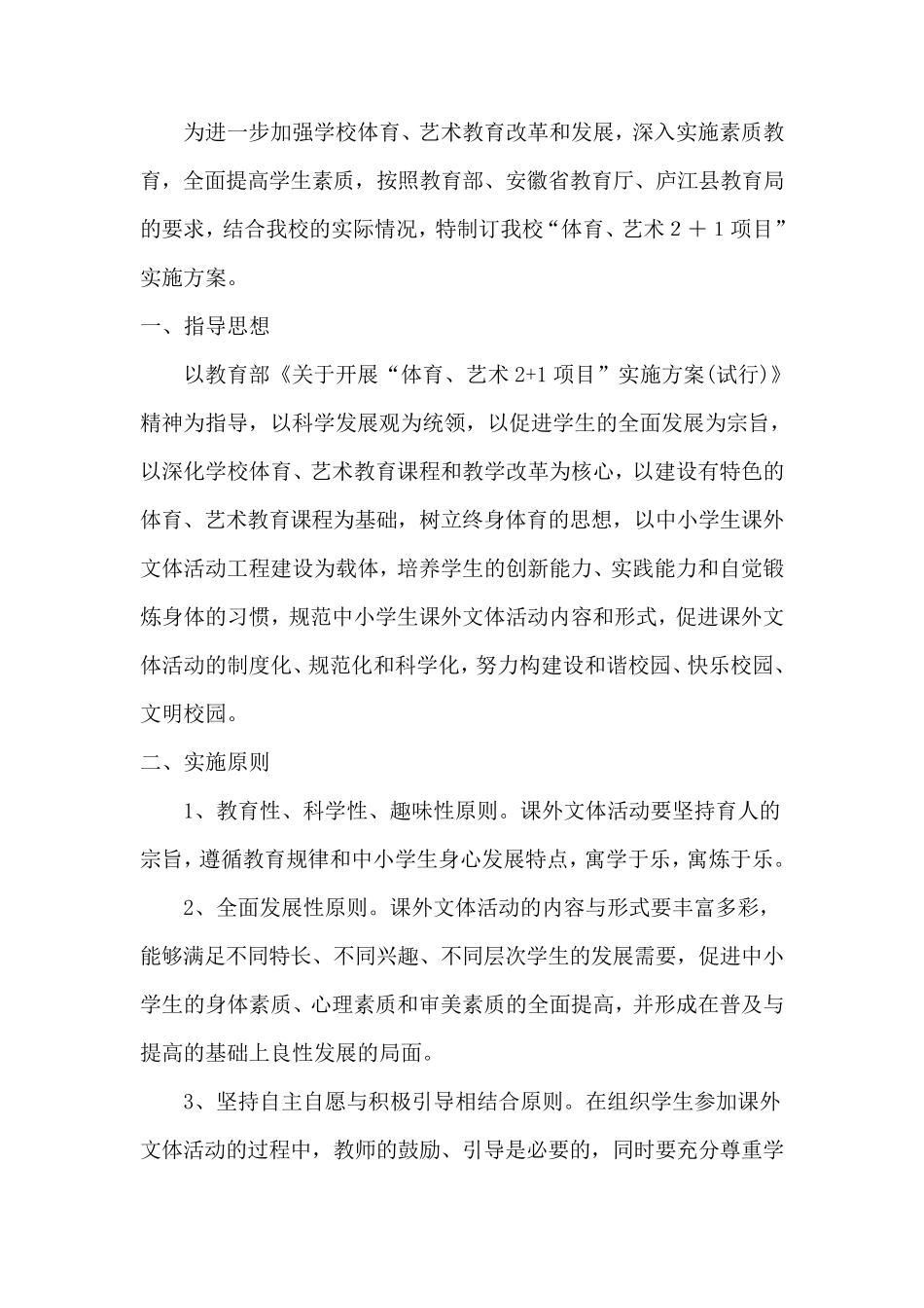 体育艺术2+1项目实施方案_第1页