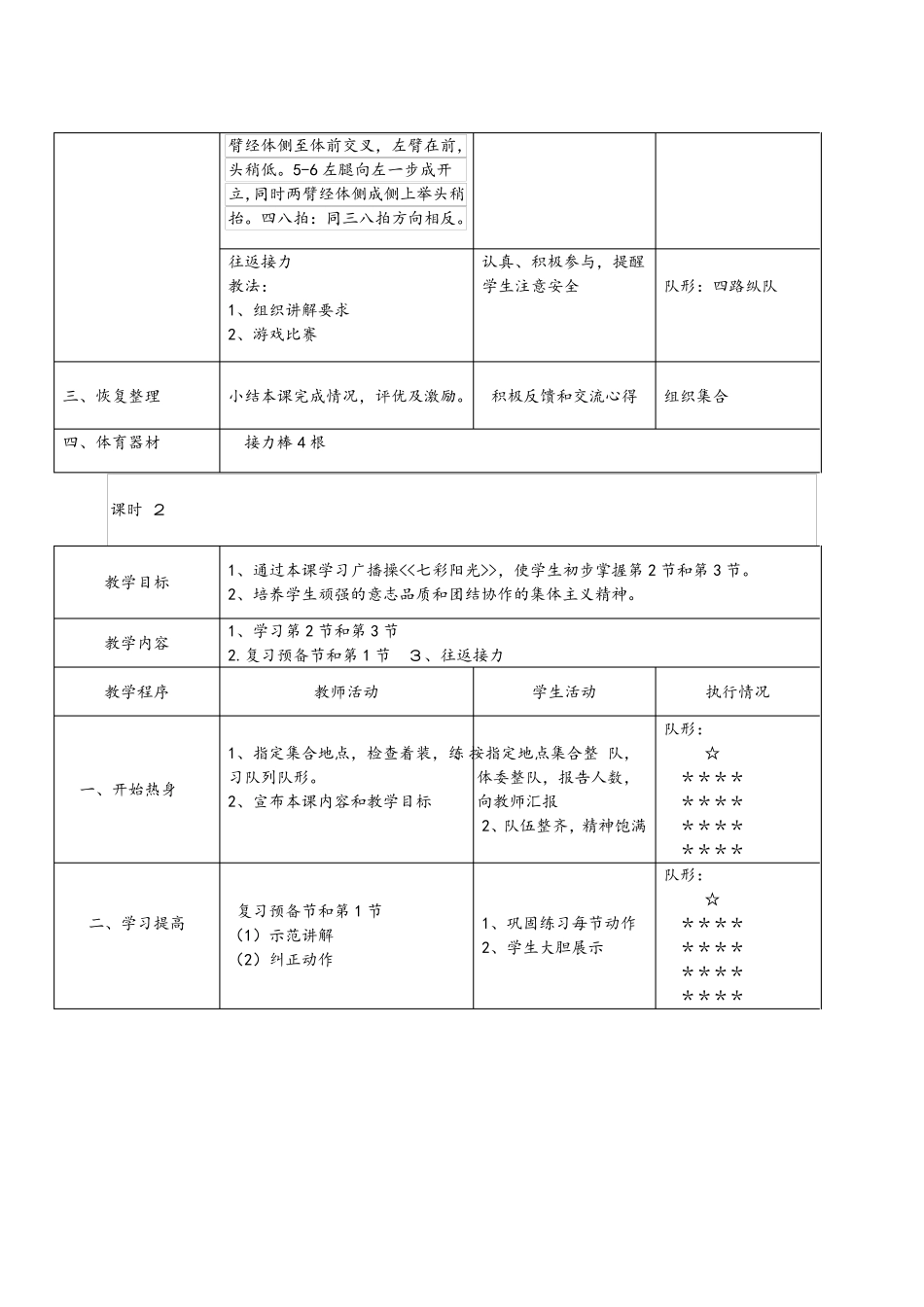 体育课七彩阳光广播操教案_第2页