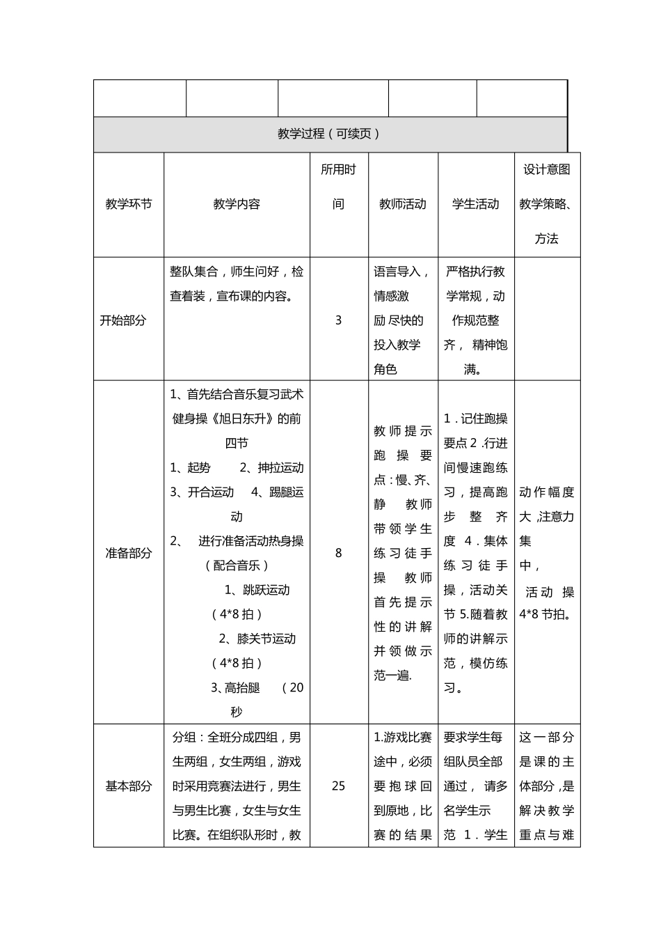 体育课教学设计模板_第3页