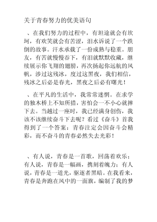 作文中有关青春努力的优美语句