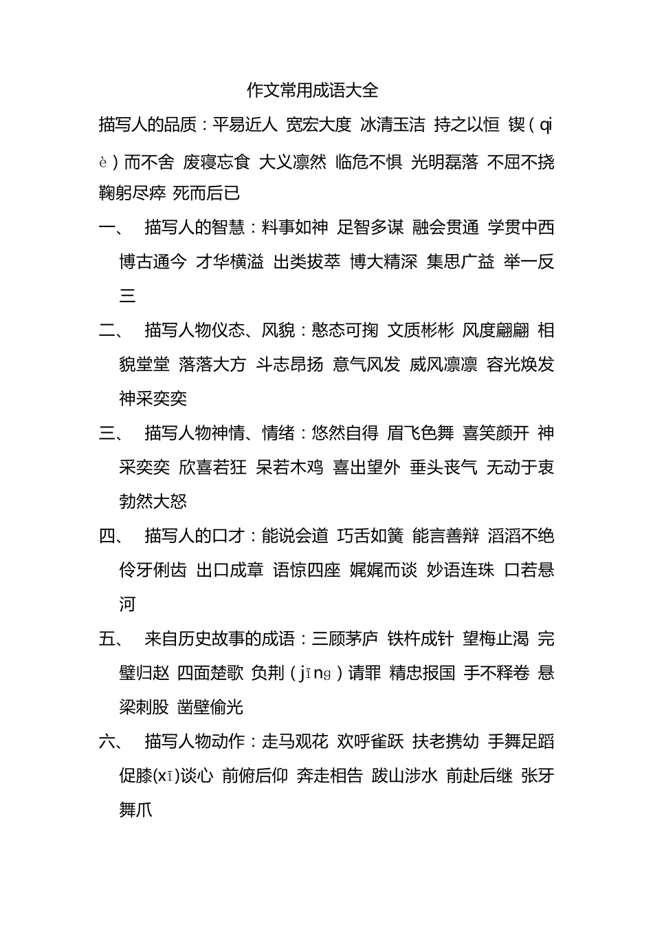 作文常用成语大全_第1页