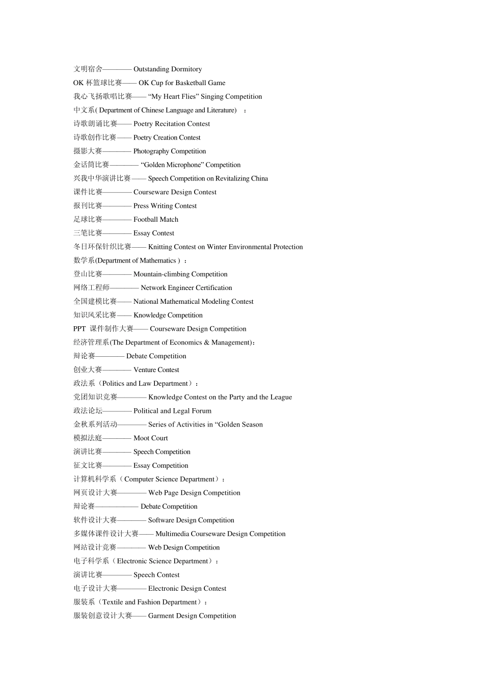 你在读大学期间所能获得的奖学金证书、所能参加的社团竞赛奖项中英文对照_第2页